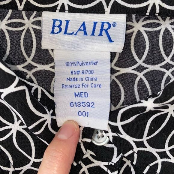 Blair button down 3/4 sleeve print top black & white sz medium women - Picture 7 of 10